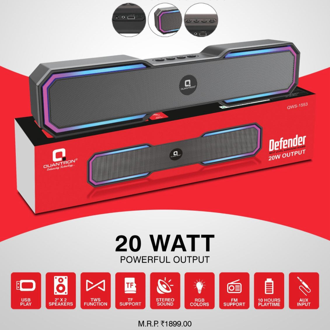 Quantron Defender Real 20W BT Speaker with RGB LED