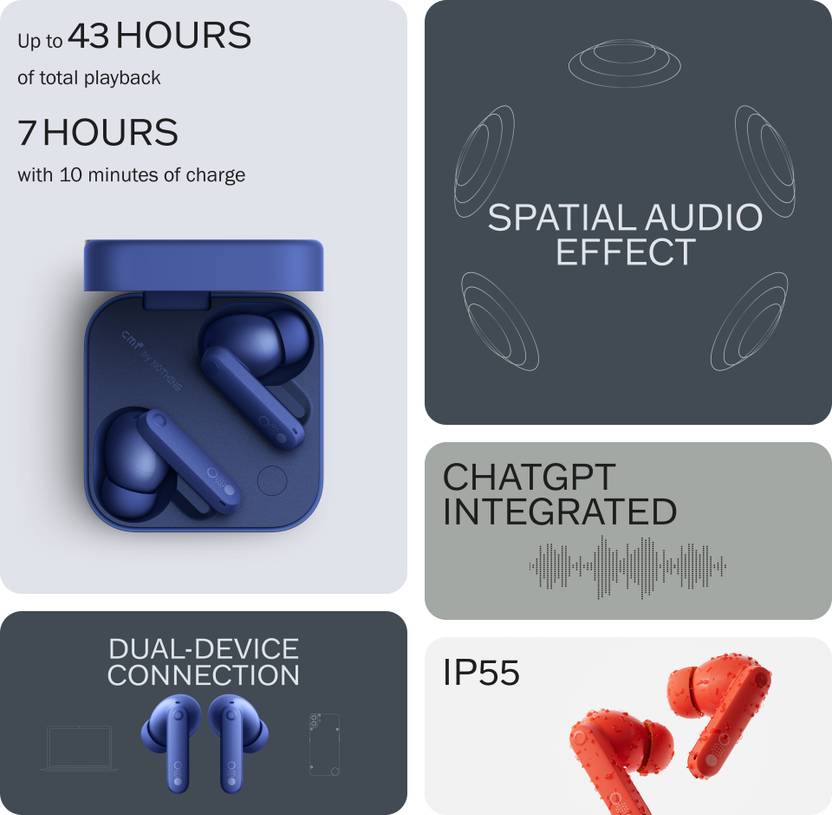 Nothing Buds Pro 2 with 50 dB ANC| Hi-Res + LDAC| Smart Dial| Spatial Audio| Dual Drivers (Blue/Red mixed)