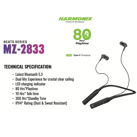 Makzee Harmonix 2833 neckband 80Hrs playtime