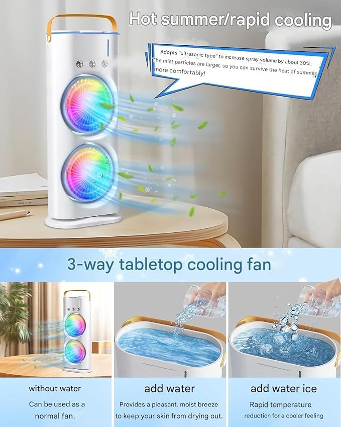 Dual Fan Misting Cooler-with Swing (Mix Colors)