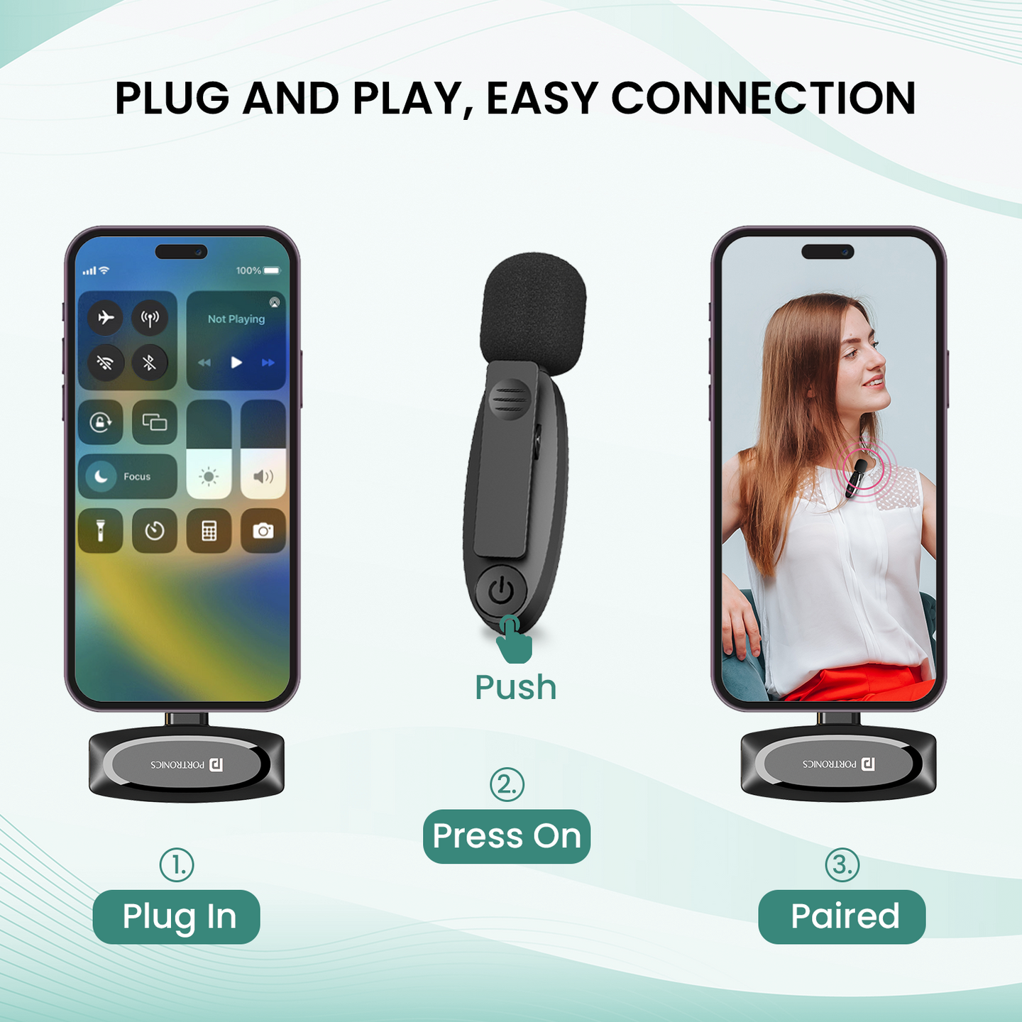 Portronics Dash 7 Omnidirectional Type C Wireless Mic,Noise Cancellation, Plug & Play, Lapel Wireless Mic