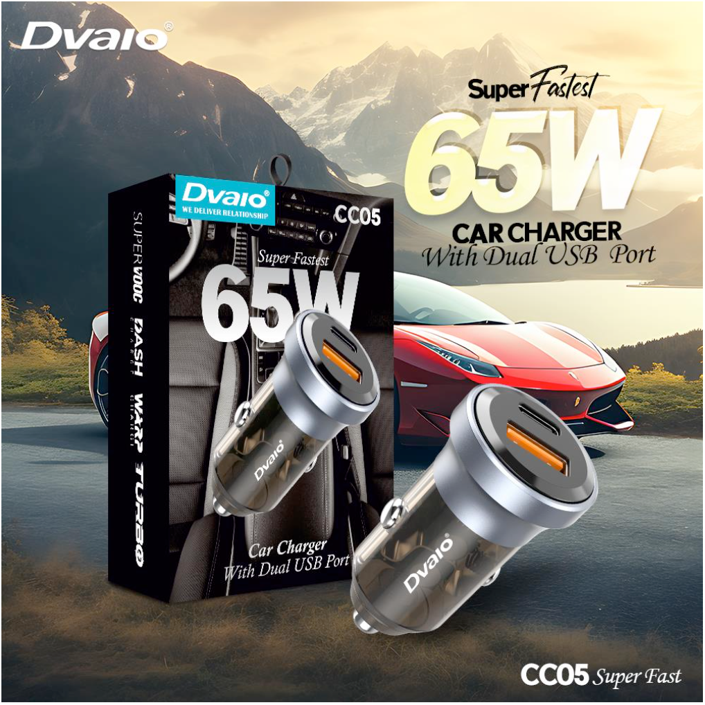 Dvaio 65W Car charger with USB+Type-C output (All protocol)
