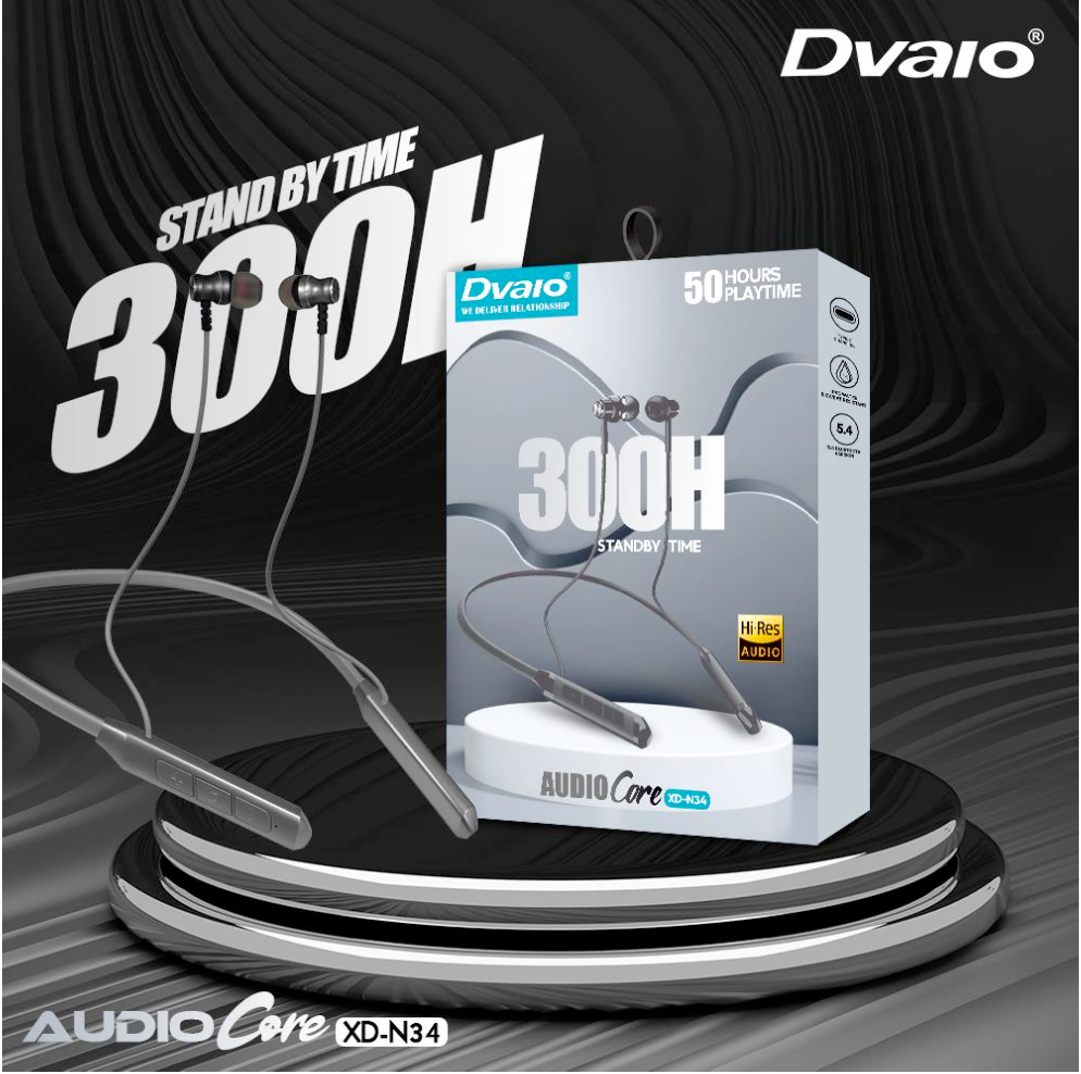 Dvaio N-34 Neckband with Metal buds with magnet 50Hr playback
