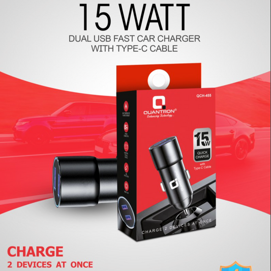 Quantron 15W Car charger-with Type C cable