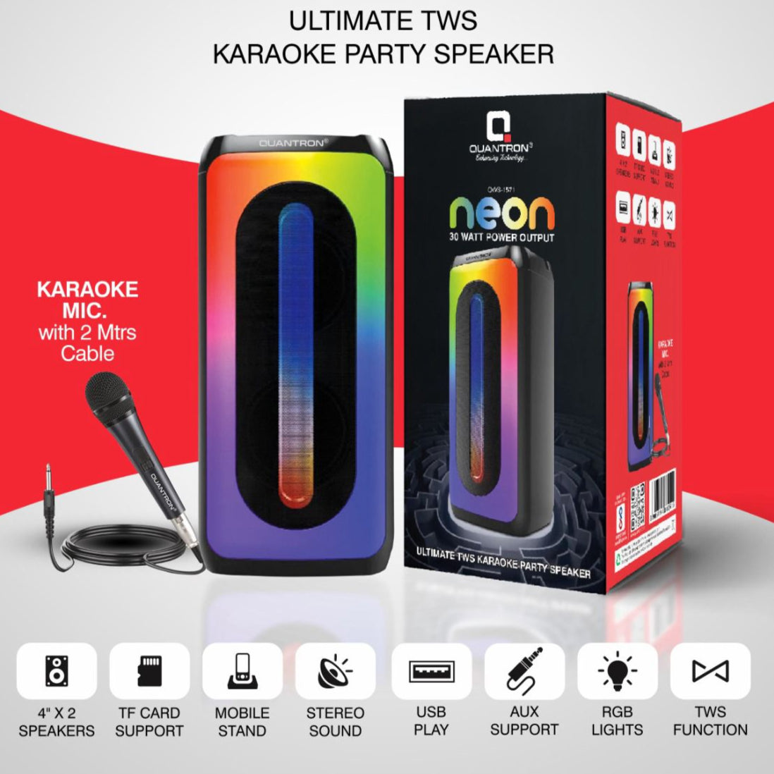 Quantron 30W Party speaker with karaoke mic